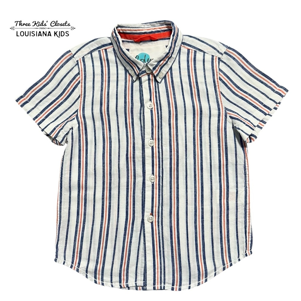 Mini Boden 4-5Y Boys Orange & Blue Striped Button Down Shirt